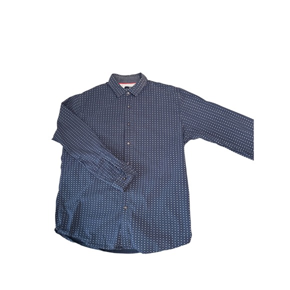 Michael Brandon Other - Michael Brandon Mens Slim Fit Button Down Shirt Navy Blue Geometric Print Large